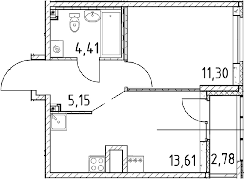 1-комнатная квартира 34.47 м², 13/23 эт., ЖК «Город Первых»